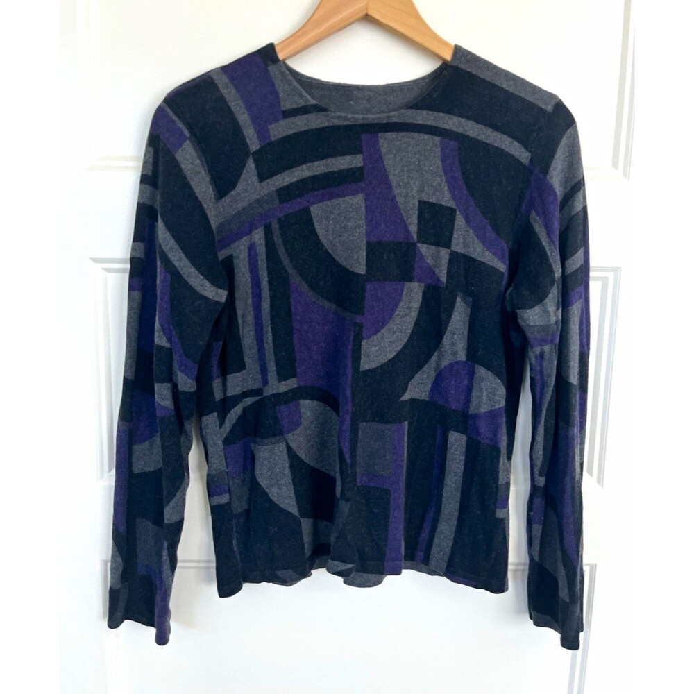 Vintage Lauren Ralph Lauren Sweater Womens PM Gray Purple Silk Cashmere Pullover